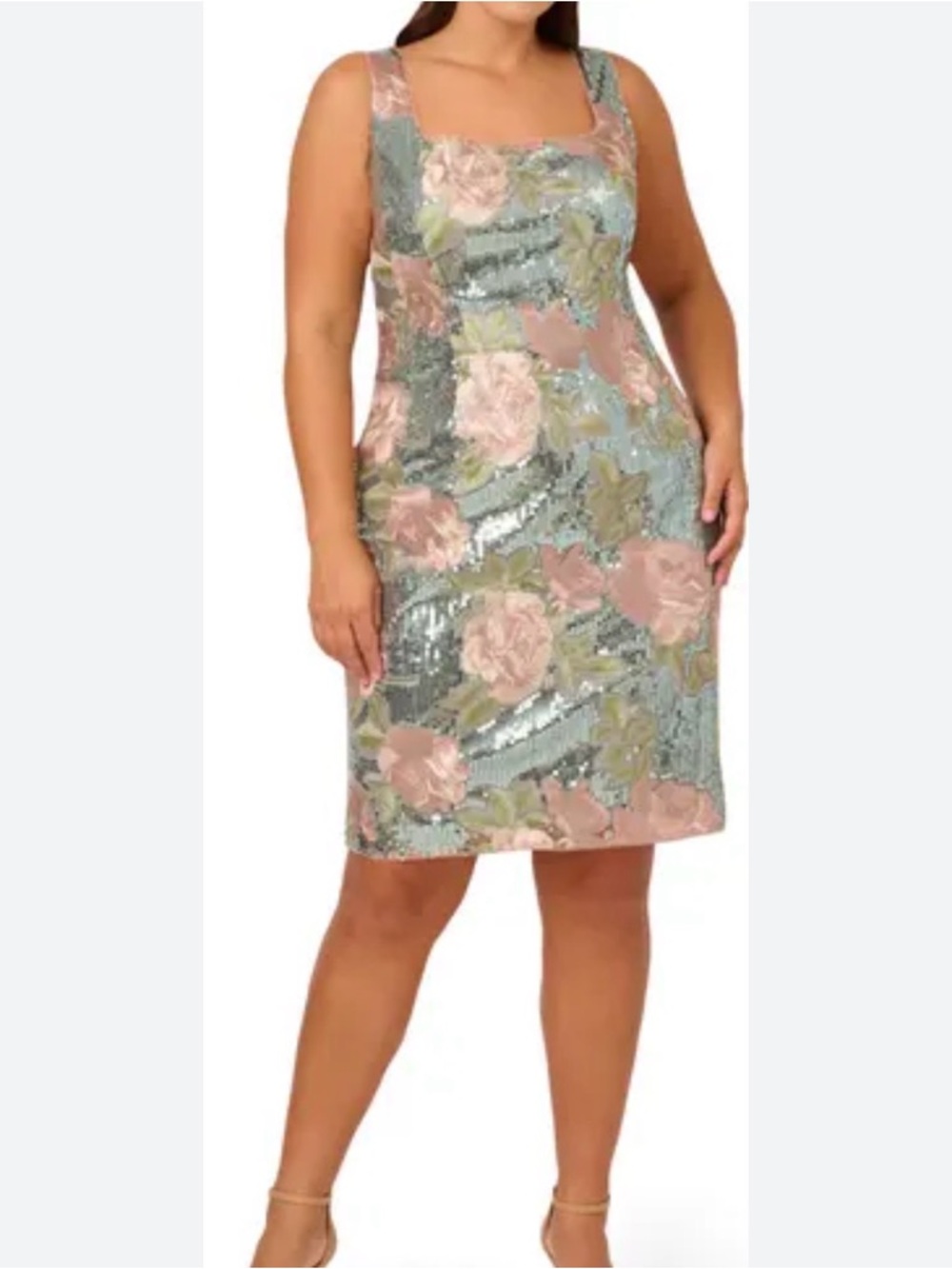 Adrianna Papell  Sequin Embroidered Mesh Formal Elegant Cocktail Dress